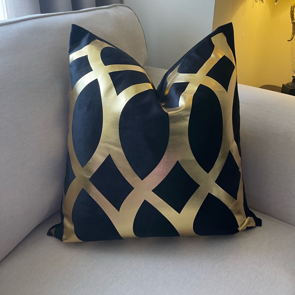 Two Luxury velvet  pillow grey,white, black with foil gold print Cover - Picture 3 of 17